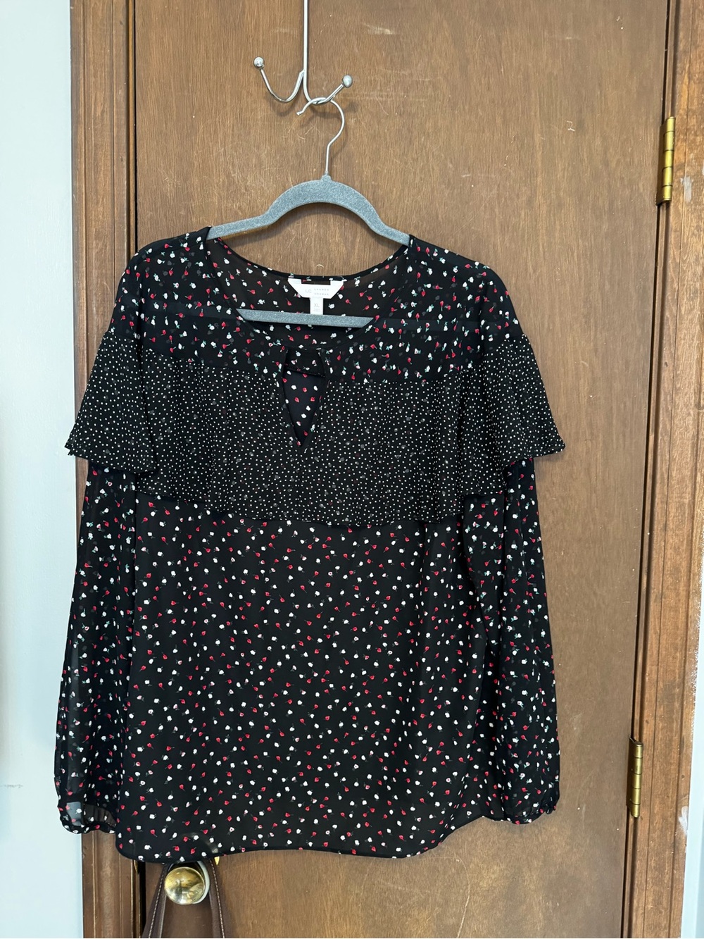 Black Floral Polka Dot Long Sleeve Top